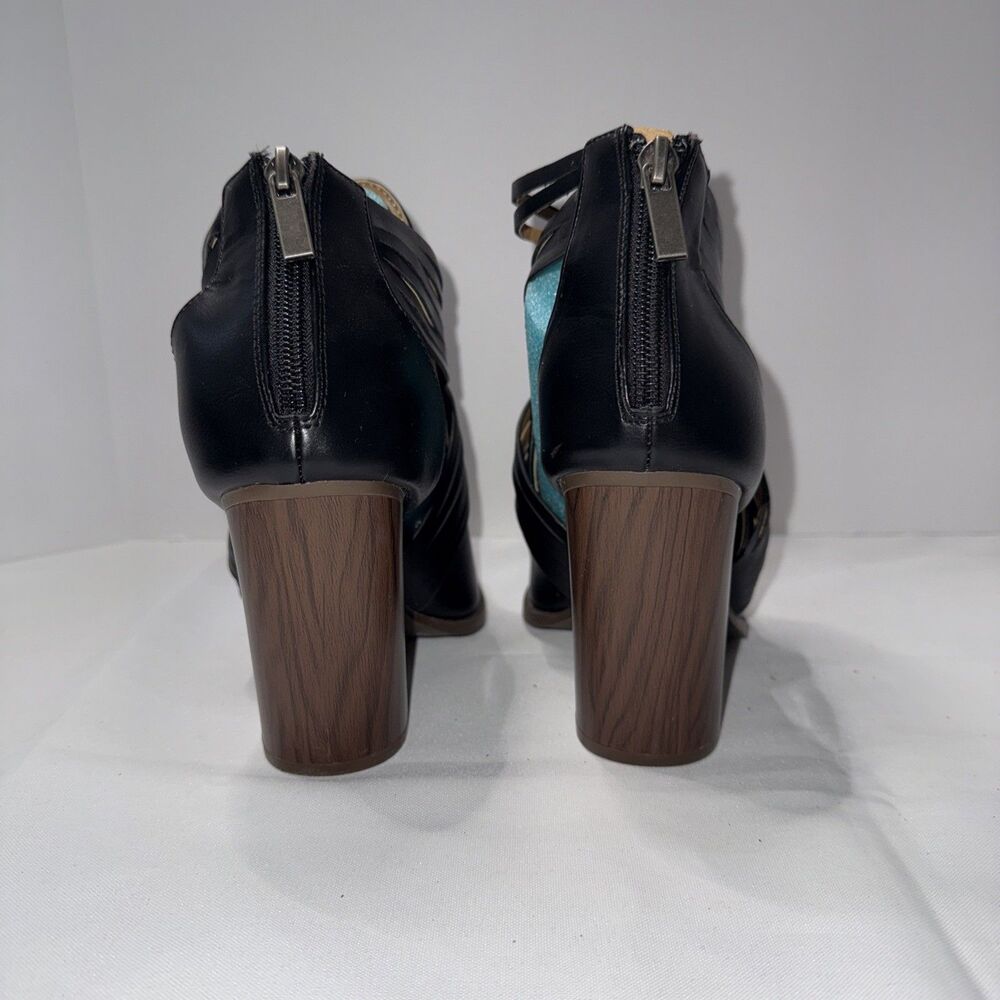 Qupid Black Strappy Ankle Boots Back Zipper Block Heel - Picture 3 of 8